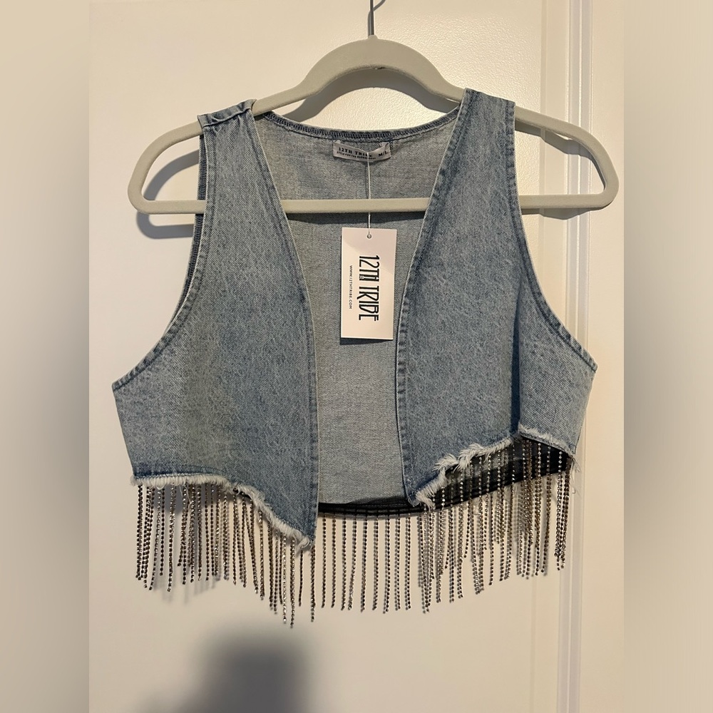 Denim rhinestone vest